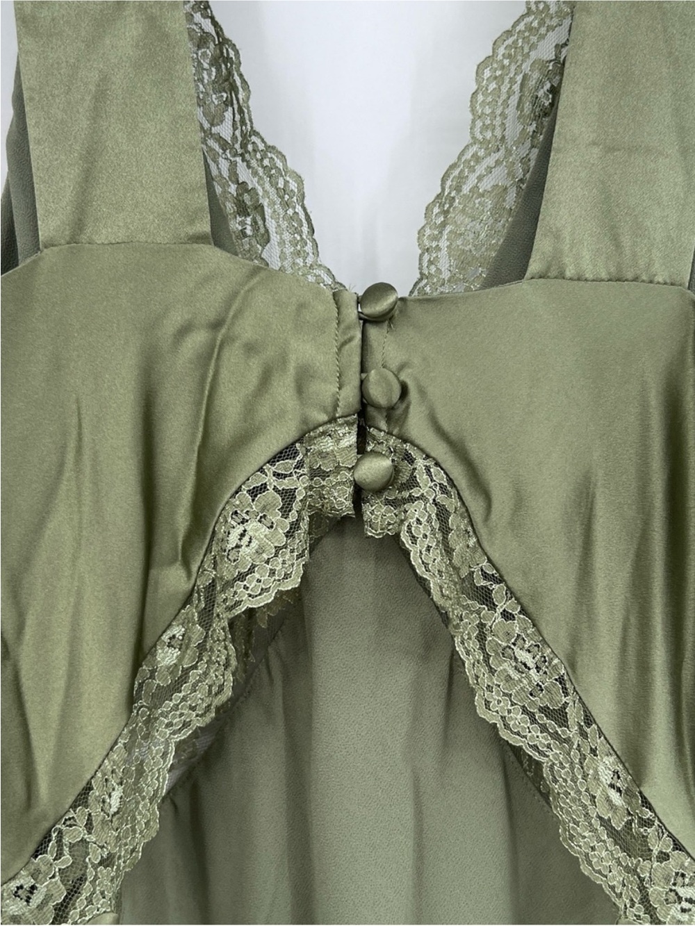 Reformation Chania Artichoke Silk Olive Green Slip Maxi Lace NWT Gown Dress XL - Picture 10 of 13